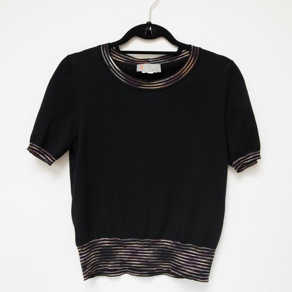 Vintage 100% Wool Black Missoni Short Sleeved Sweater est sz 42 - Picture 1 of 11